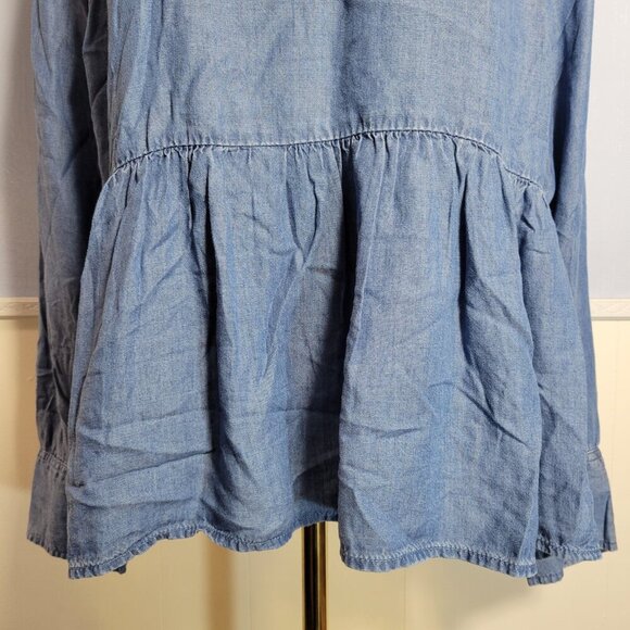 Time and Tru Extra Large Lyocell Denim Blue Longsleeve Keyhole Blouse - Picture 6 of 11